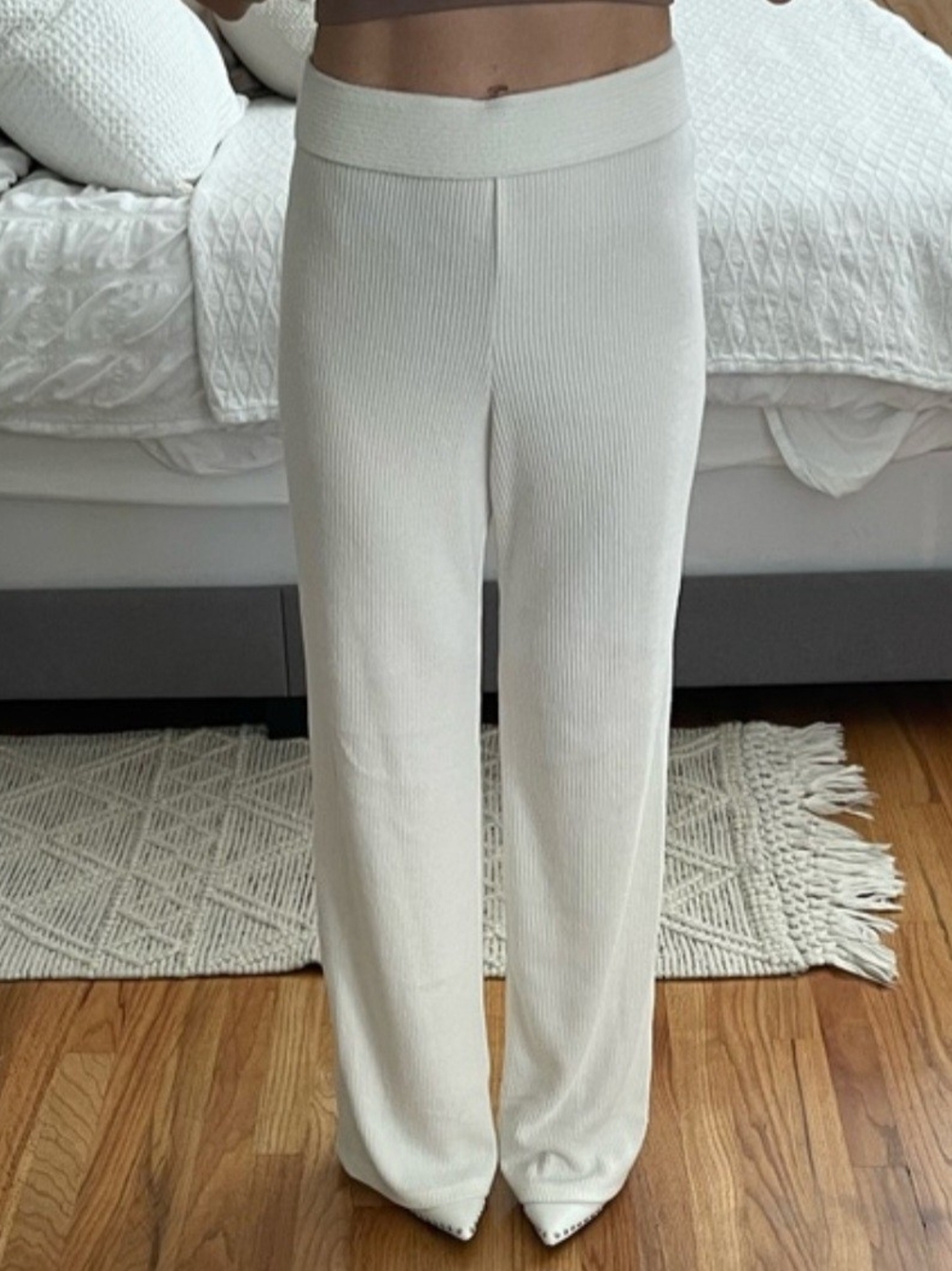 Express Ribbed Wide-Leg Knit Pants - Cream, Sz XS, EUC